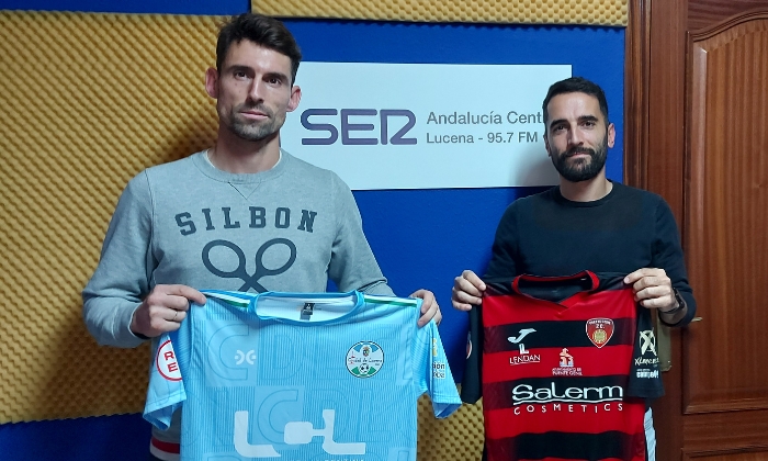 Mario Ruiz, del Salerm Puente Genil, y Marcos P&eacute;rez, del Ciudad de Lucena, analizan el derbi