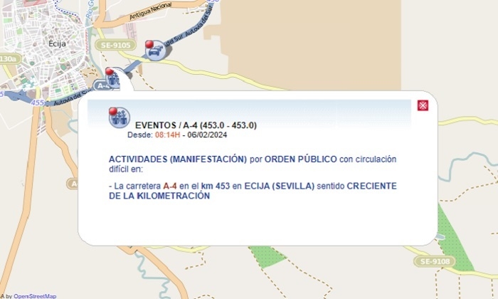 Las tractoradas provocan cortes y retenciones en la A-4 en &Eacute;cija y en la A-92 en Estepa