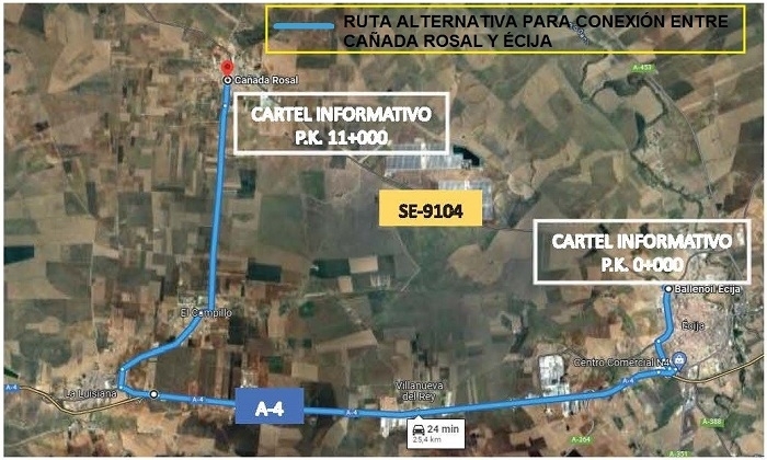 &Eacute;cija y Ca&ntilde;ada Rosal ofrecen una v&iacute;a alternativa para acortar el trayecto mientras se ejecuta la obra en la carretera provincial