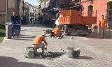 Trabajos de reparación en la calle San Pedro.