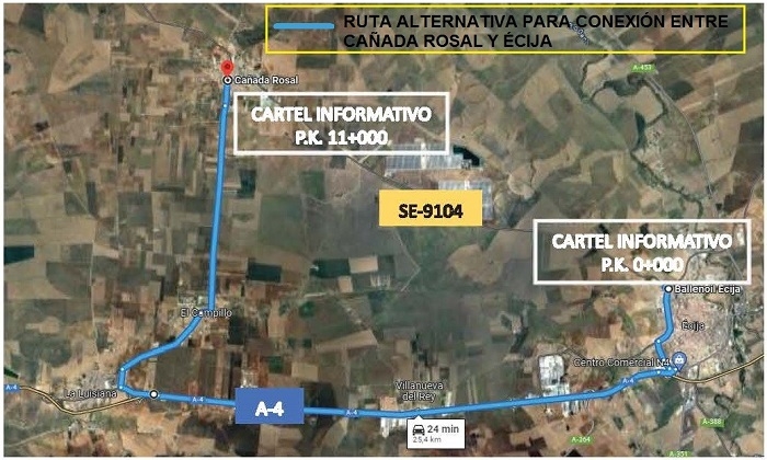 Cortada al tr&aacute;fico por obras hasta abril la carretera entre &Eacute;cija y Ca&ntilde;ada Rosal